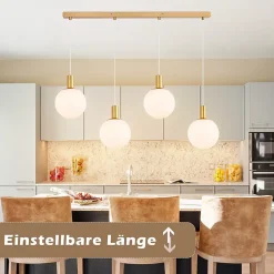 NETTLIFE Suspensions verre E27 Suspension 4 feux suspendue Hauteur réglable Lampe à suspension Moderne