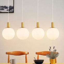 NETTLIFE Suspensions verre E27 Suspension 4 feux suspendue Hauteur réglable Lampe à suspension Moderne