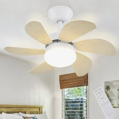 NETTLIFE Ventilateur de plafond avec lumière, télécommande, silencieux, avec minuterie, 6 pales, pour chambre à coucher