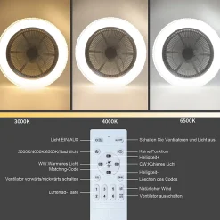 NETTLIFE Ventilateur plafond LED 48,5CM silencieux gradable timer crystal salon/chambre