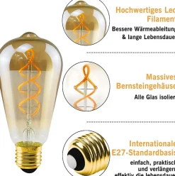 NETTLIFE 3x ampoule LED E27 lampe vintage ST64 rétro ampoule blanc chaud 4W ampoule à filament 2200K