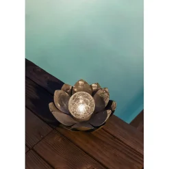 Nénuphar solaire en métal gris- diffuseur en verre avec effet verre brisée- Diamètre 25cm- 7 Lumens- Eclairage extérieur Jardin