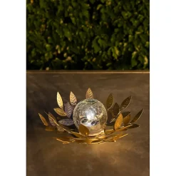 Nénuphar solaire en métal or- diffuseur en verre avec effet verre brisée- Diamètre 26cm- 7 Lumens- Eclairage extérieur Jardin