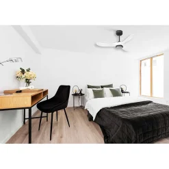 Ouray 2 de Klassfan - Ventilateur de plafond et destratificateur moteur DC avec lumière basalte pales bois blanc 10 à 20 m²