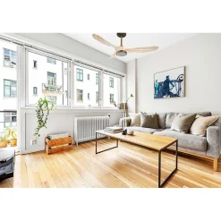 Ouray 2 de Klassfan - Ventilateur de plafond et destratificateur moteur DC Laiton avec Lumière pales bois clair 25 à 40 m²