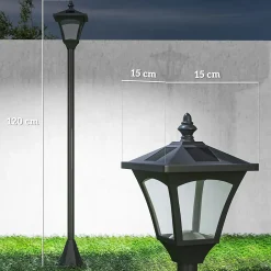 Outsunny Luminaire extérieur solaire lampadaire lanterne classique LED 10 Lm dim. 15L x 15l x 120H cm noir