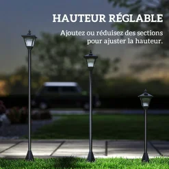 Outsunny Luminaire extérieur solaire lampadaire lanterne classique LED 10 Lm dim. 15L x 15l x 120H cm noir