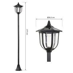 Outsunny Luminaire extérieur solaire lampadaire lanterne classique LED 60 Lm max. dim. 26L x 26l x 177H cm noir