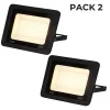 Pack de 2 Projecteur LED Extérieur IP65 Imperméable 50W 4750Lm 3000K Lumière Chaude pour Maison Garage Jardin Terrasse
