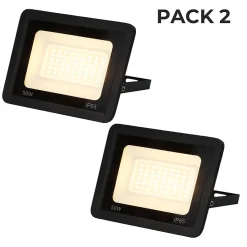 Pack de 2 Projecteur LED Extérieur IP65 Imperméable 50W 4750Lm 3000K Lumière Chaude pour Maison Garage Jardin Terrasse