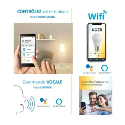 Pack de 2 Ampoules LED connectées KOZii, éclairage multi-blancs, E27 A60 Opaque 9W cons. Variation de luminosité