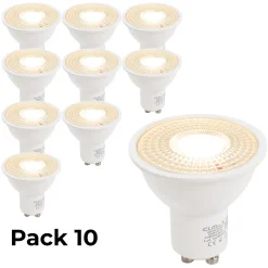 Pack de 10 Ampoules LED GU10 7W 45 SMD2835 665lm 220V 3000K Blanc Chaud Sans Scintillement