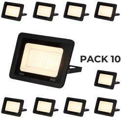 Pack de 10 Projecteur LED Extérieur IP65 Imperméable 50W 4750Lm 3000K Lumière Chaude pour Maison Garage Jardin Terrasse