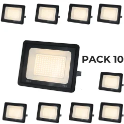 Pack de 10 Projecteur LED Extérieur IP65 Imperméable 100W 9500Lm 3000K Lumière Chaude pour Maison Garage Jardin Terrasse
