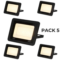 Pack de 5 Projecteur LED Extérieur IP65 Imperméable 50W 4750Lm 3000K Lumière Chaude pour Maison Garage Jardin Terrasse C
