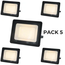 Pack de 5 Projecteur LED Extérieur IP65 Imperméable 100W 9500Lm 3000K Lumière Chaude pour Maison Garage Jardin Terrasse