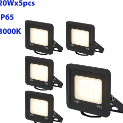 Pack de 5 Projecteurs LED Extérieur 20W IP65 Étanche 1900Lm 3000K Blanc Chaud Idéal pour Maison Garage Patio Terrasse e