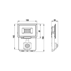 PADLIGHT5, projecteur LED SMD 10W IP44, noir 6500K. Avec détecteur de mouvements