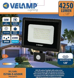 PADLIGHT5, projecteur LED SMD IP44 50W, noir 6500K. Avec détecteur de mouvements