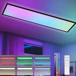 Panneau de plafond LED NETTLIFE 120x30cm. Intensité et couleur RVB variables avec télécommande. 39 W, noir.
