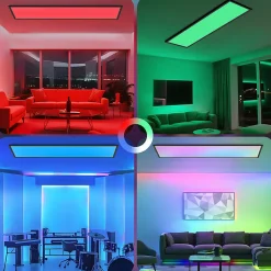 Panneau de plafond LED NETTLIFE 120x30cm. Intensité et couleur RVB variables avec télécommande. 39 W, noir.