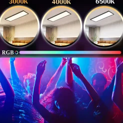 Panneau de plafond LED NETTLIFE 120x30cm. Intensité et couleur RVB variables avec télécommande. 39 W, noir.