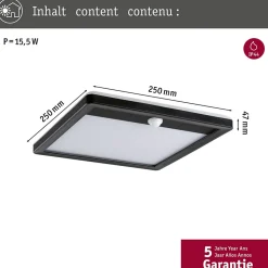 Panneau d'extérieur LED Lamina Backlight Détecteur de mouvement crépusculaire (IR) résistant à l'eau de mer IP44 carré 250x250mm 3