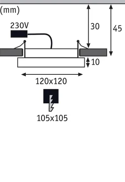 Panneau encastré LED Areo IP44 carré 120x120mm 6,5W 418lm 3000K Nickel mat gradable