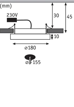 Panneau encastré LED Areo IP44 rond 180mm 11W 770lm 3000K Nickel mat gradable