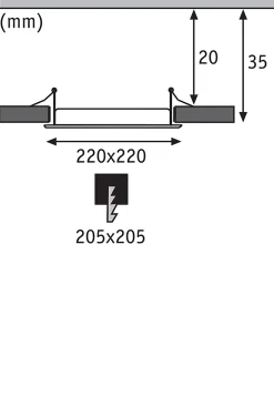 Panneau encastré LED IP44 carré 220x220mm 16,5W 1450lm 4000K Chrome mat