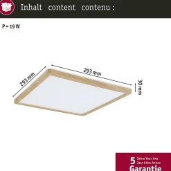 Panneau LED Atria Shine Backlight IP44 carré 293x293mm 16W 1600lm 3000K Esthétique bois