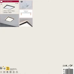 Panneau LED Atria Shine Backlight carré 293x293mm 16W 1600lm 3000K Noir