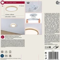 Panneau LED Atria Shine Backlight IP44 rond 190mm 11,2W 850lm 3000K Esthétique bois