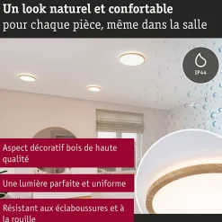 Panneau LED Atria Shine Backlight IP44 rond 420mm 22W 2300lm 4000K Esthétique bois