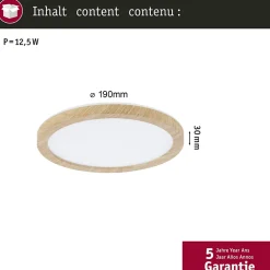 Panneau LED Atria Shine Backlight IP44 rond 190mm 11,2W 850lm 4000K Esthétique bois