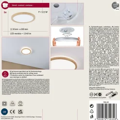 Panneau LED Atria Shine Backlight IP44 rond 190mm 11,2W 850lm 4000K Esthétique bois