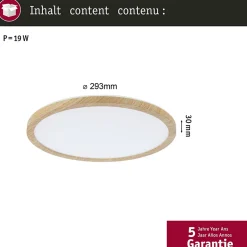 Panneau LED Atria Shine Backlight IP44 rond 293mm 16W 1600lm 4000K Esthétique bois