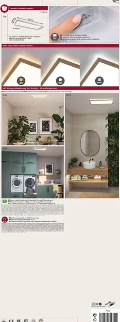 Panneau LED Atria Shine White Select IP44 carré 560x200mm 15,2W 2030lm 3000 - 6500K Esthétique bois