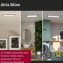 Panneau LED Atria Shine White Select IP44 carré 560x200mm 15,2W 2030lm 3000 - 6500K Noir