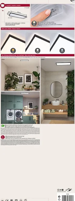 Panneau LED Atria Shine White Select IP44 carré 560x200mm 15,2W 2030lm 3000 - 6500K Noir