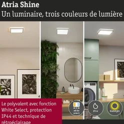 Panneau LED Atria Shine White Select IP44 carré 298x298mm 15,7W 2100lm 3000 - 6500K Chrome mat