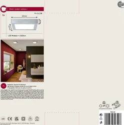 Panneau LED Lunar carré 225x225mm 12,5W 1140lm 3000K Chrome mat