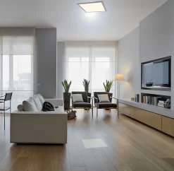 Panneau LED 'SORRISO', luminaire apparent en métal et plastique blanc avec LEDs fixes, 45x45cm pour l'intérieur