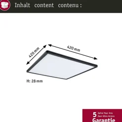 Panneau LED 3-Step-Dim Atria Shine Backlight carré 420x420mm 22W 2200lm 3000K Noir gradable