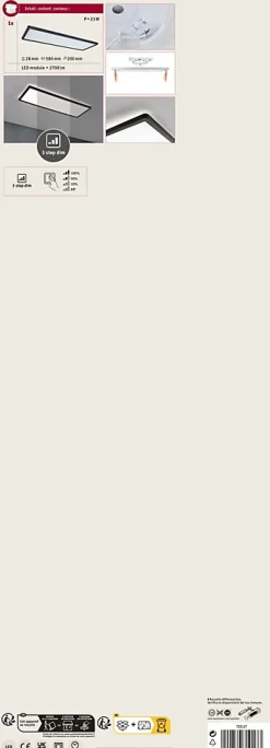 Panneau LED 3-Step-Dim Atria Shine Backlight carré 580x200mm 22W 1800lm 4000K Noir gradable