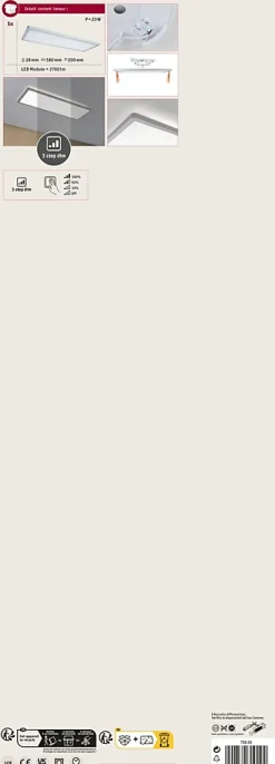 Panneau LED 3-Step-Dim Atria Shine Backlight carré 580x200mm 22W 1800lm 4000K Chrome mat gradable