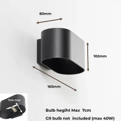 Paquet de 2 appliques murales intérieures en aluminium noir avec éclairage en haut et en bas support G9 ampoule non incl