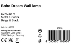 Pauleen Applique Boho Dream 255x330mm E27 max. 20W Beige Noir Métal Lin