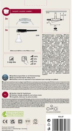 Paulmann 93467 - Lot de 3 spots encastrables LED GU10 orientables 3x6,5W 2700K blanc mat
