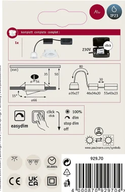 Paulmann 92970 EBL Nova mini Plus Coin luminaire LED encastrable 4,2W 2700K blanc mat
